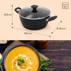 Noto Endurance Kochtopf Ø28cm Geschmiedetes Aluminium Deckel Induktion PTFE-Antihaftbeschichtung -Haushaltsgeräte Geschäft 10045008 yy 0009 dimensions