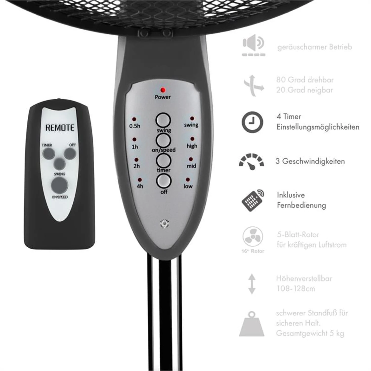 Summerjam Standventilator 2er-Set Standlüfter 50W 3 Stufen Grau 3 Summerjam Standventilator 2er-Set Standlüfter 50W 3 Stufen Grau – Bild 3