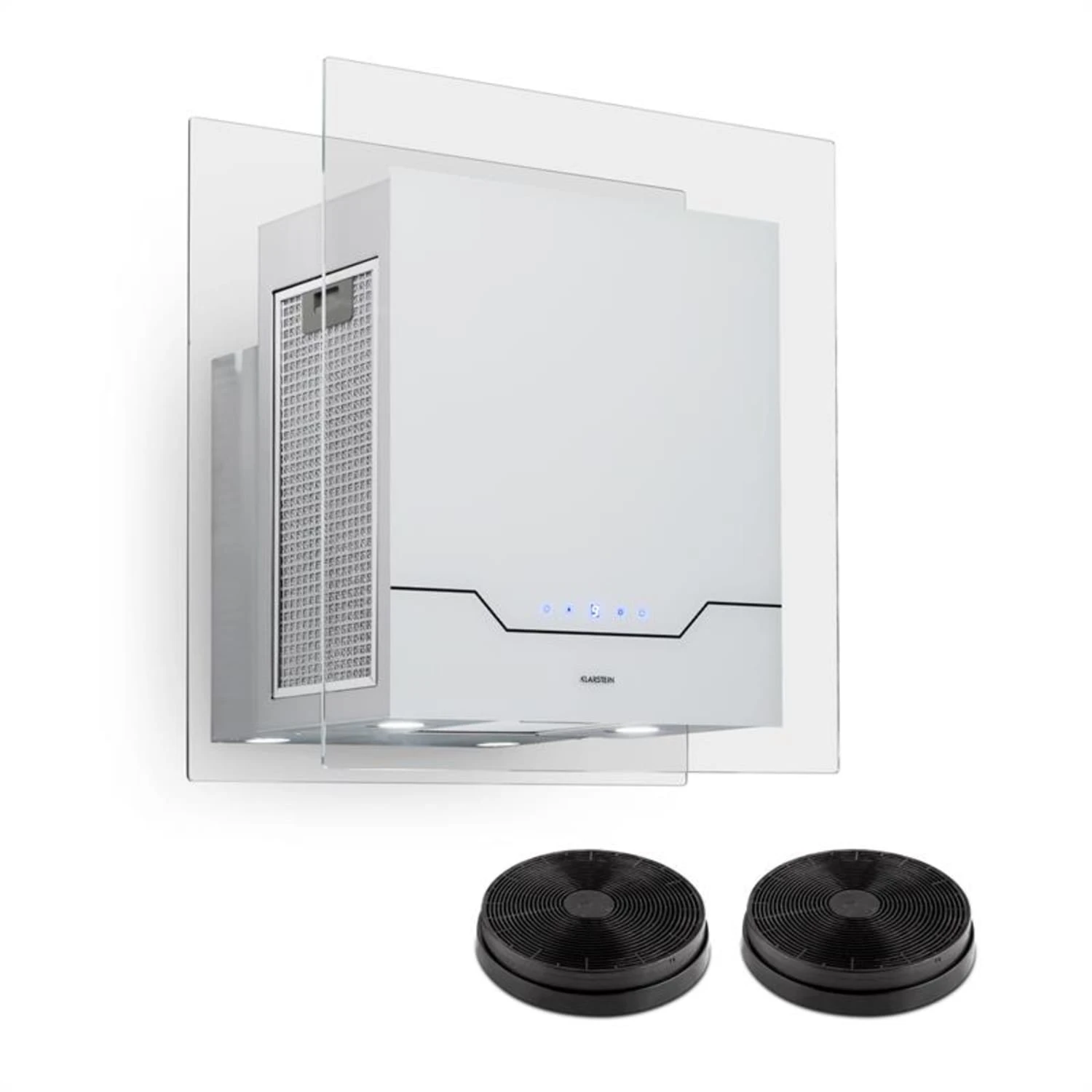 Karree Dunstabzugshaube Umluftset 60cm 640 M³/h LED Edelstahl Weiß 1 Karree Dunstabzugshaube Umluftset 60cm 640 M³/h LED Edelstahl Weiß