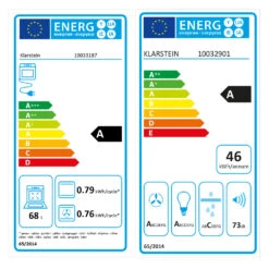 Klarstein Kalahari Limelight Einbau-Set Backofen + Abzugshaube 68Ltr 600 M³/h Schwarz Edelstahl -Haushaltsgeräte Geschäft 60002587 energy label