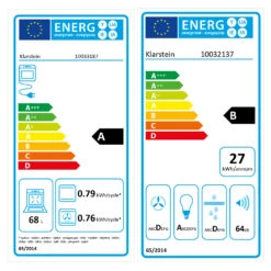 Kalahari Galina Einbau-Set Backofen + Abzugshaube 68Ltr 350 M³/h Schwarz Edelstahl -Haushaltsgeräte Geschäft 60002588 energy label