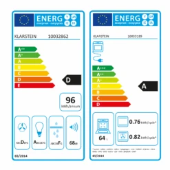 Gusteau Hektor Einbau-Set Backofen + Unterbau-Haube 2950W 64Ltr 530 M³/h Weiß Edelstahl -Haushaltsgeräte Geschäft 60002592 energy label