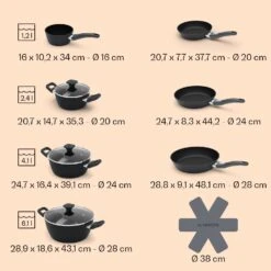 Noto Endurance Topf- Und Pfannenset Geschmiedetes Aluminium Ergonomische Griffe Glasdeckel Filz 17 Noto Endurance Topf- Und Pfannenset Geschmiedetes Aluminium Ergonomische Griffe Glasdeckel Filz -Haushaltsgeräte Geschäft 60003055 yy 0009 dimensions
